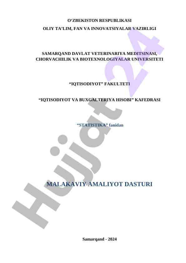 Statistika fanidan malakaviy amaliyot dasturi