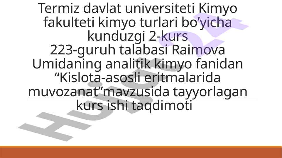 Kislota-asosli eritmalarda muvozanat taqdimoti