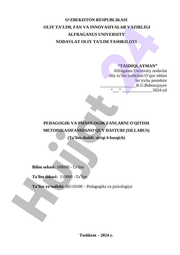 Pedagogik va psixologik fanlarni o‘qitish metodikasi