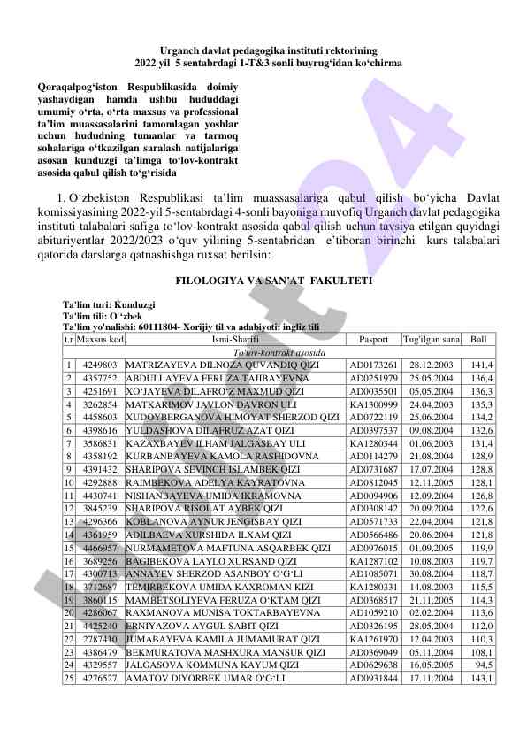To‘lov-kontrakt asosida qabul qilish taqdimoti