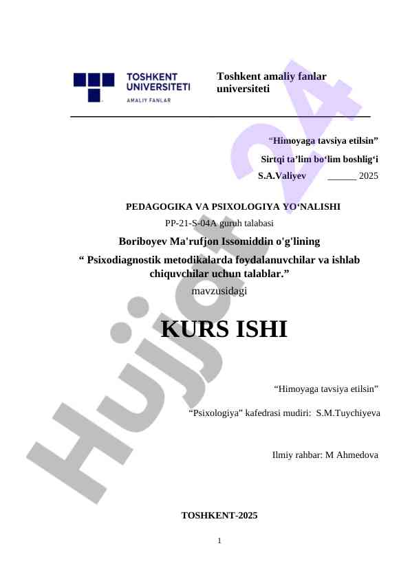 Psixodiagnostik metodikalarda foydalanuvchilar talablari