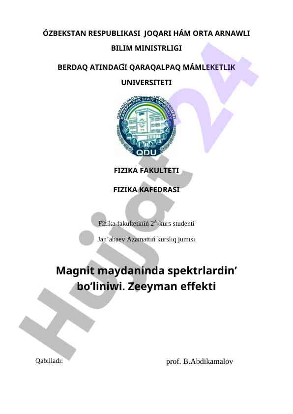 Magnit maydanida spektrlarning bo'liniwi
