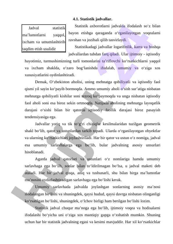 Statistik jadval tahlili va iqtisodiy faollik