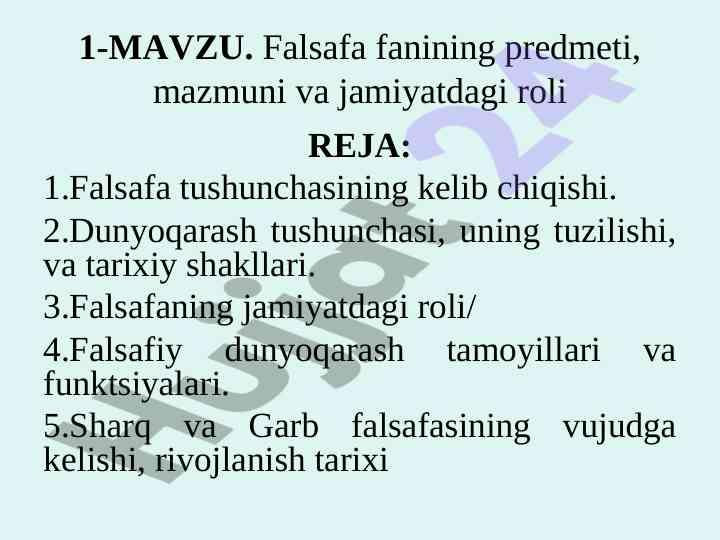 Falsafa fanining predmeti va jamiyatdagi roli