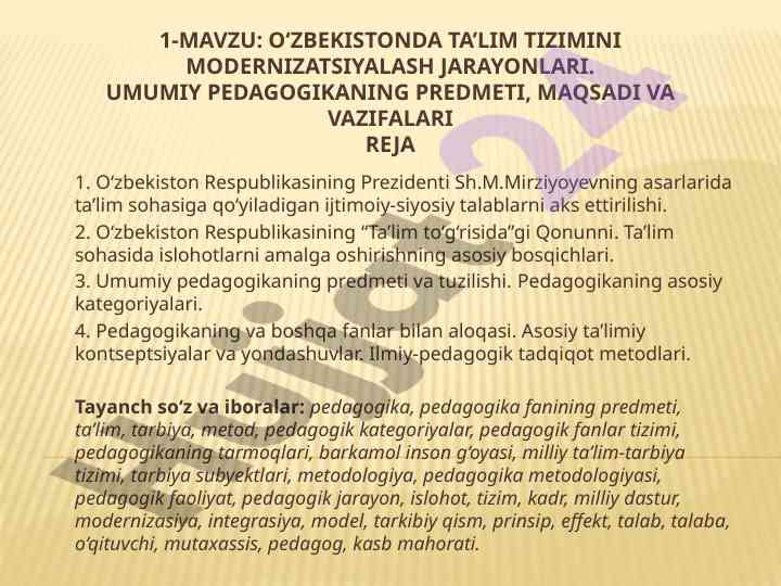 O‘zbekistonda ta’lim tizimini modernizatsiyalash