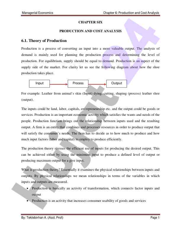 Production and cost analysis in managerial economics