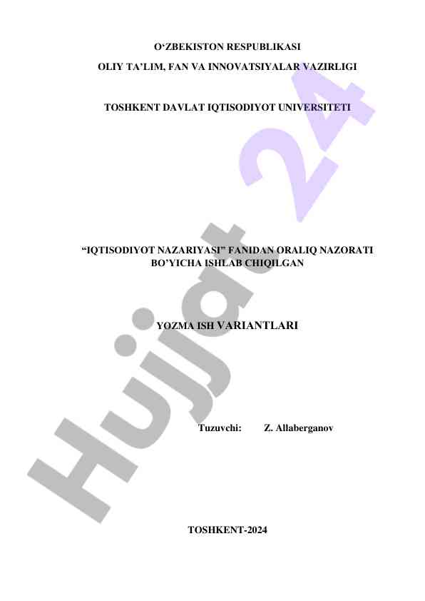 Iqtisodiyot nazariyasi fanidan oralqi nazorati