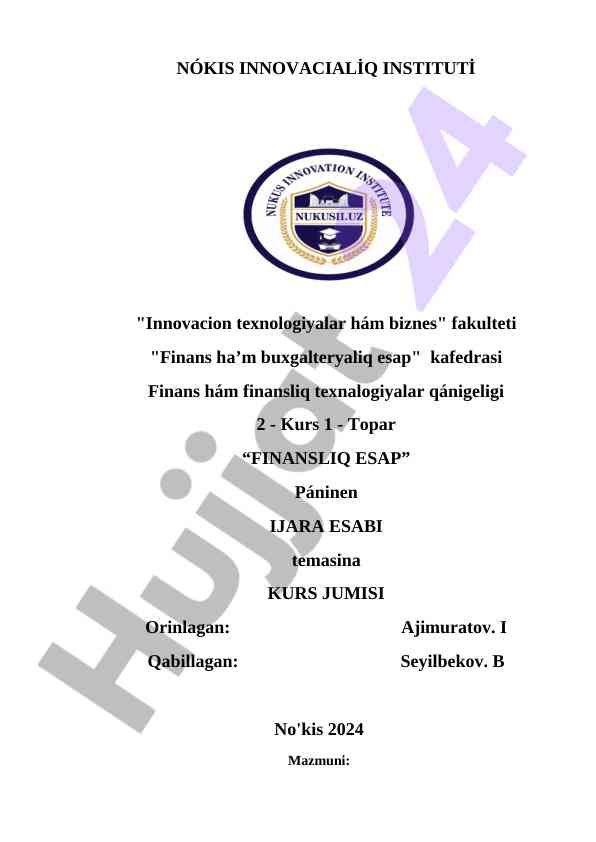 Finansliq esap temasi kurs jumisi 2024