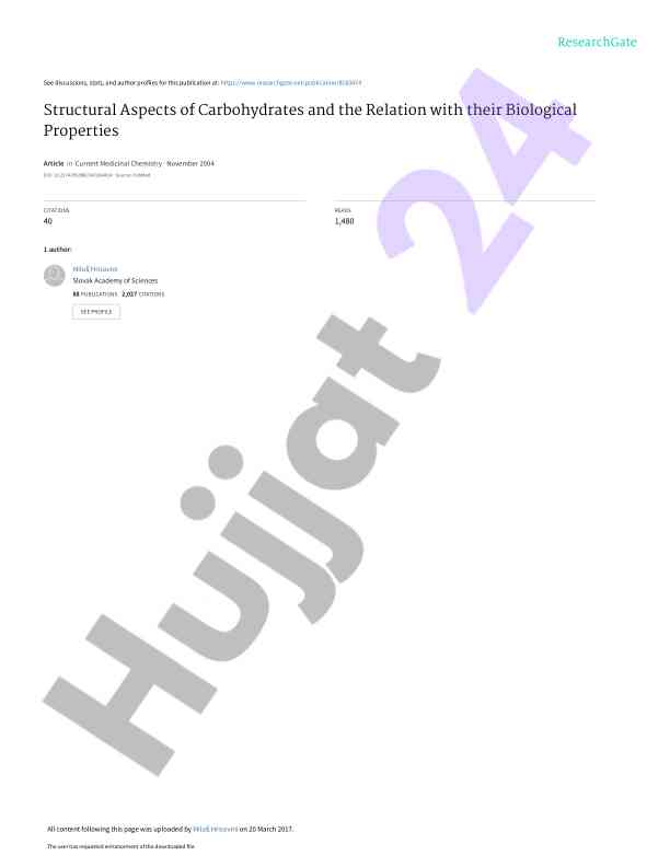 Structural aspects of carbohydrates and their biological properties