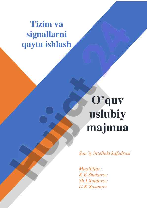 Tizim va signallarni qayta ishlash o’quv qo’llanma