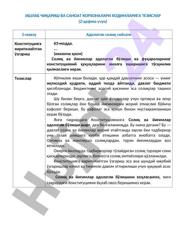 Tezislar va sanoat korxonalari xodimlari