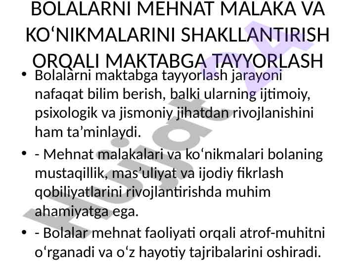 Bolalarning maktabga tayyorlash jarayoni