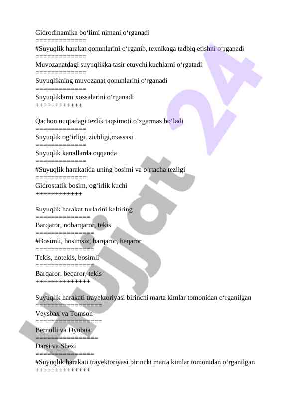 Gidrodinamika nazariyasi asoslari