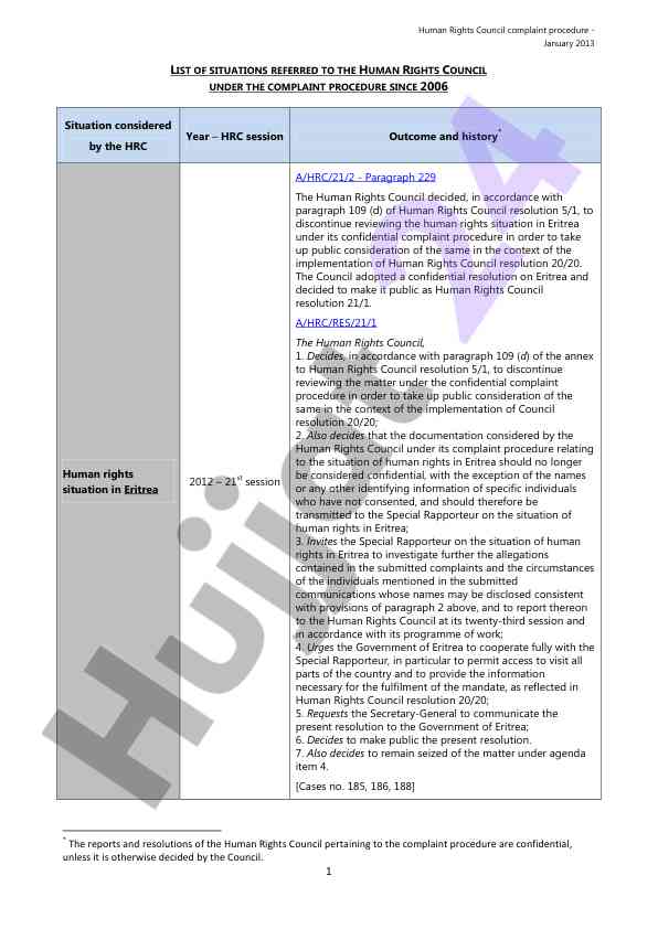 Human rights council complaint procedure overview