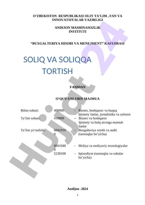 Buxgalteriya hisobi va menejment o‘quv-uslubiy majmua
