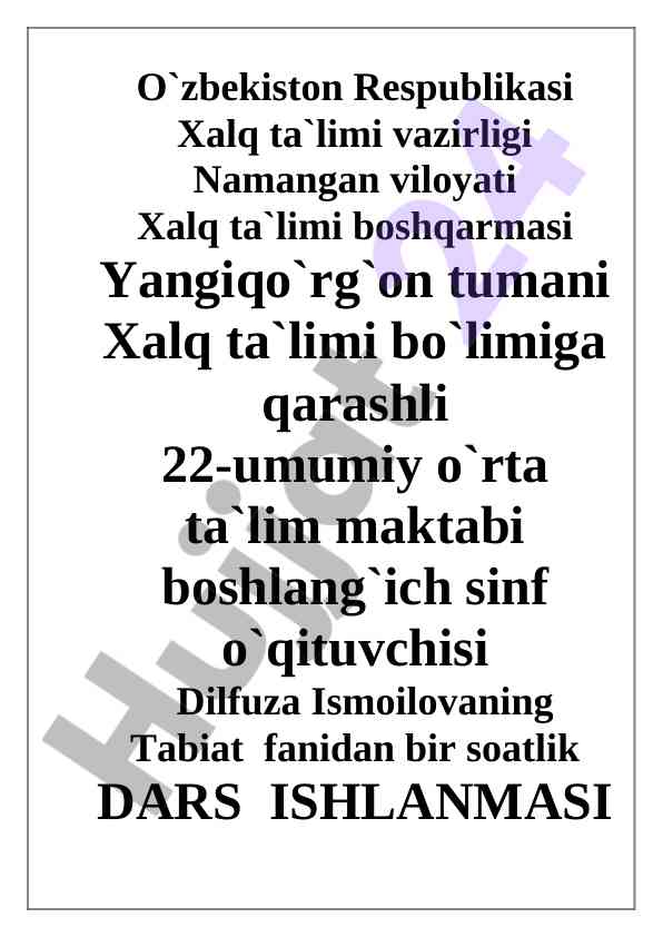 Vaqt o'lchov birligi haqida dars ishlanmasi