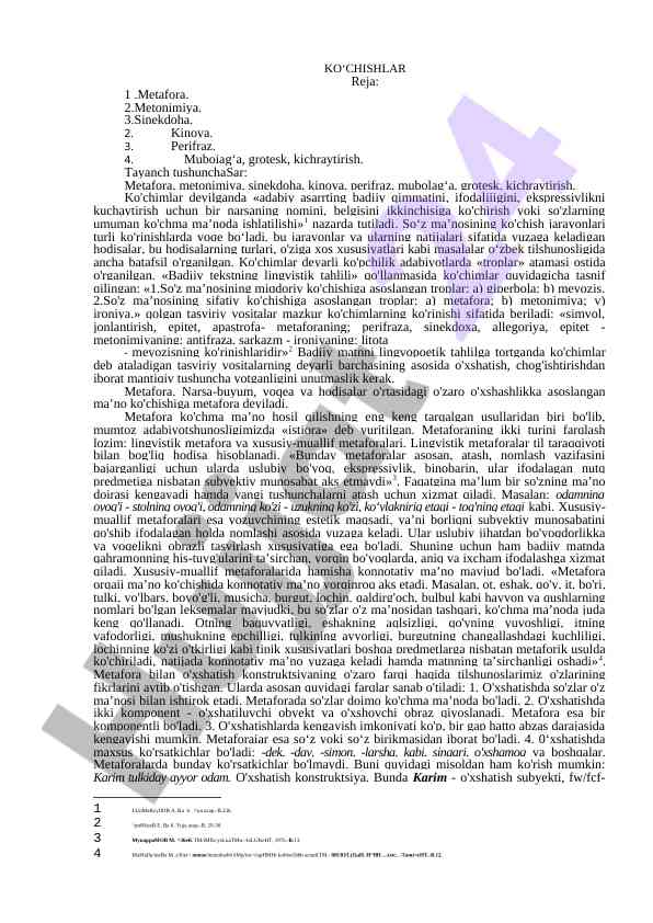 Adabiyotda ko'chimlar tahlili va tasnifi