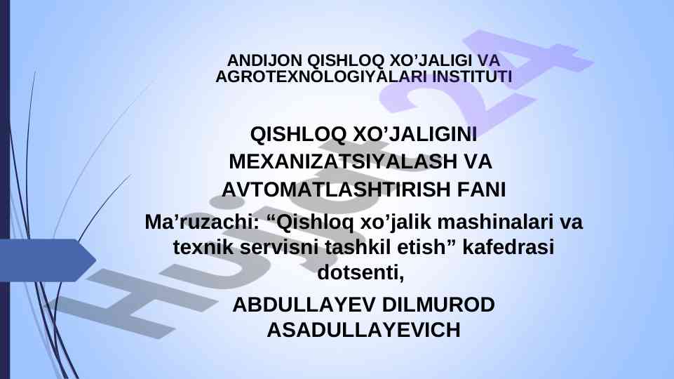 Qishloq xo’jaligida g’allani o’rish va yig’ish texnologiyalari