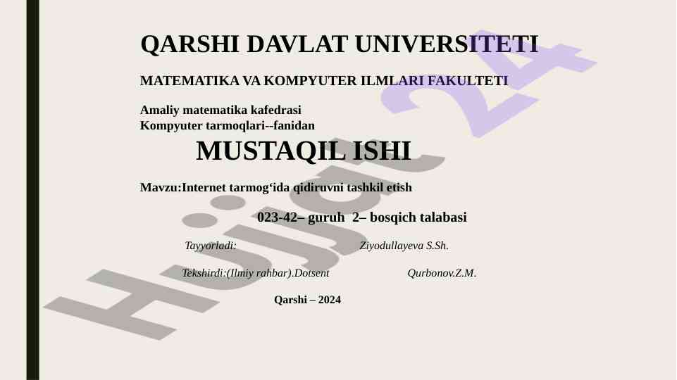 Internet tarmog'ida qidiruvni tashkil etish