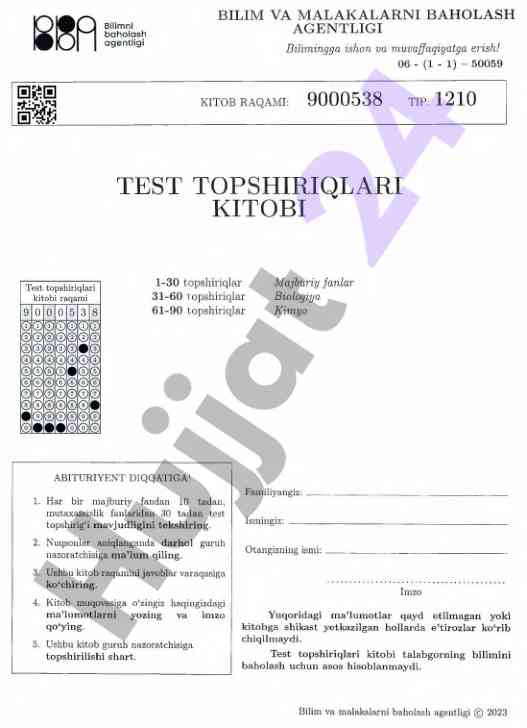 Test topshiriqlari kitobi bilim baholash