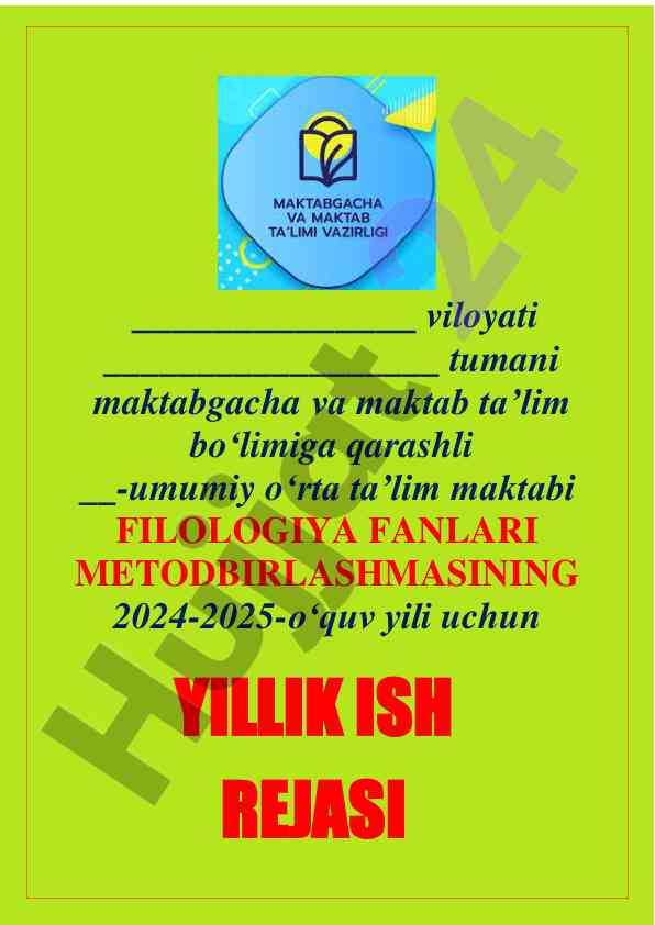 Yillik ish rejasi filologiya fanlari 2024-2025