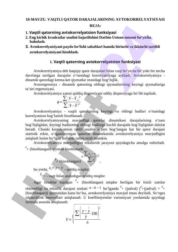 Vaqtli qator avtokorrelyatsiyasi tahlili
