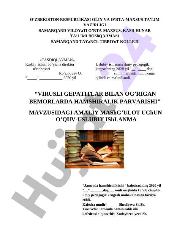 Virusli hepatitlar bilan o‘rigan bemorlar uchun qo‘llanma