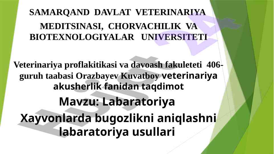 Xayvonlarda bug‘ozlikni aniqlash usullari taqdimoti