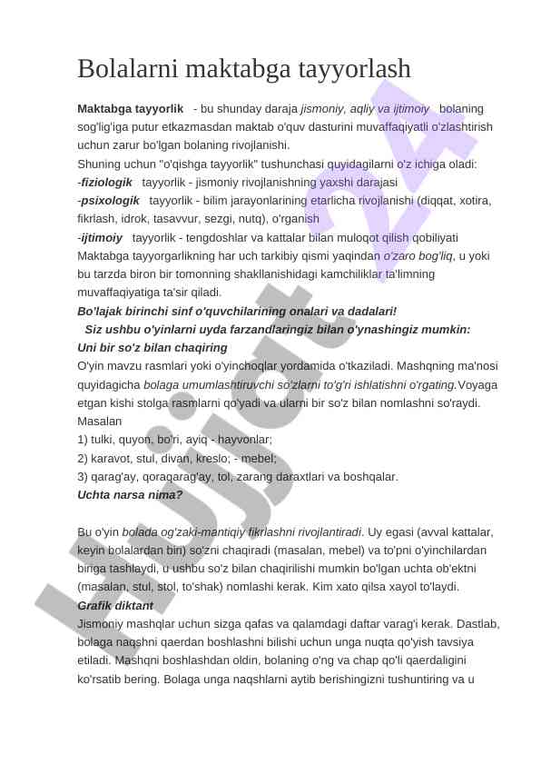 Bolalarni maktabga tayyorlash usullari va o‘yinlar