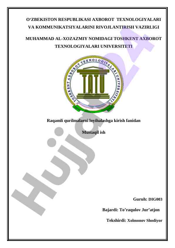 Raqamli qurilmalarni loyihalash mustaqil ish