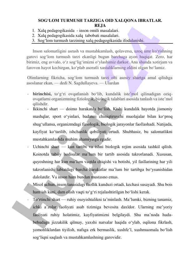 Sog‘lom turmush tarzi haqida xalqona ibratlar