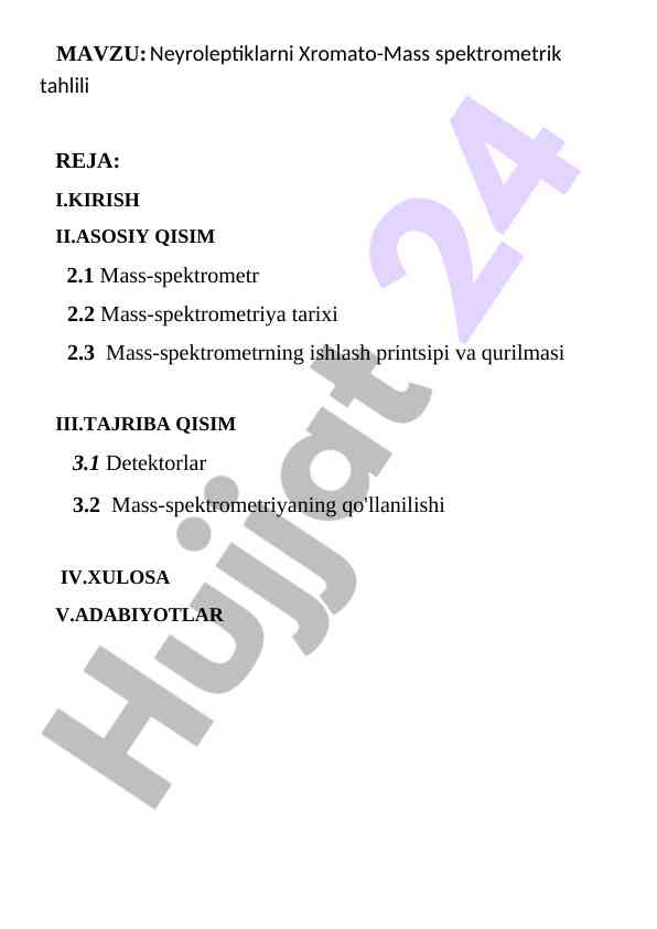 Neyroleptiklarni xromato-mass spektrometrik tahlili