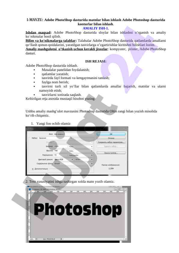 Adobe photoshop dasturida matnlar bilan ishlash