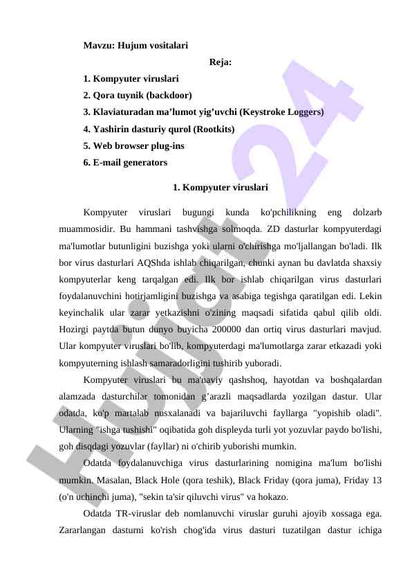 Hujum vositalari: kompyuter viruslari tahlili