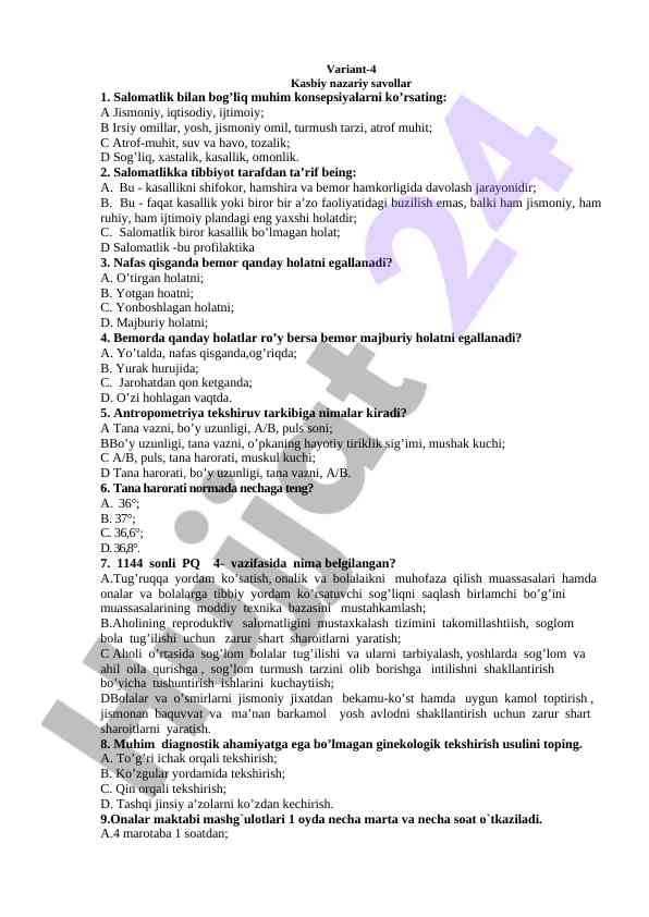 Salomatlik konzepciyalari va tibbiy ta’riflar