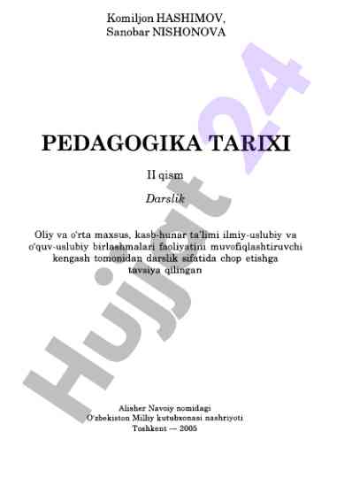 Pedagogika tarixi darsligi o‘rganish uchun