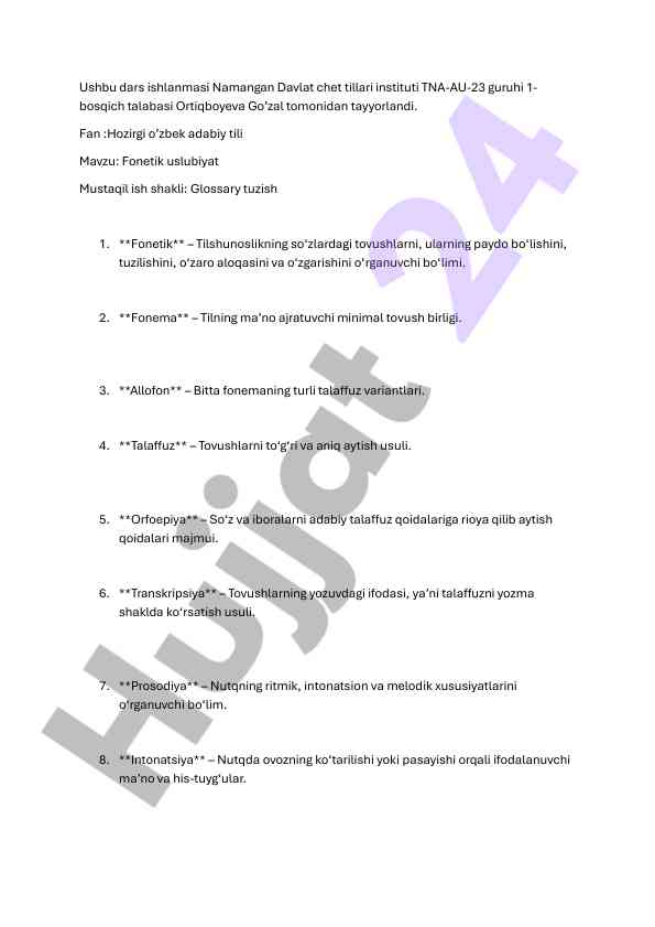 Fonetik usuliyat haqida glossary tuzish