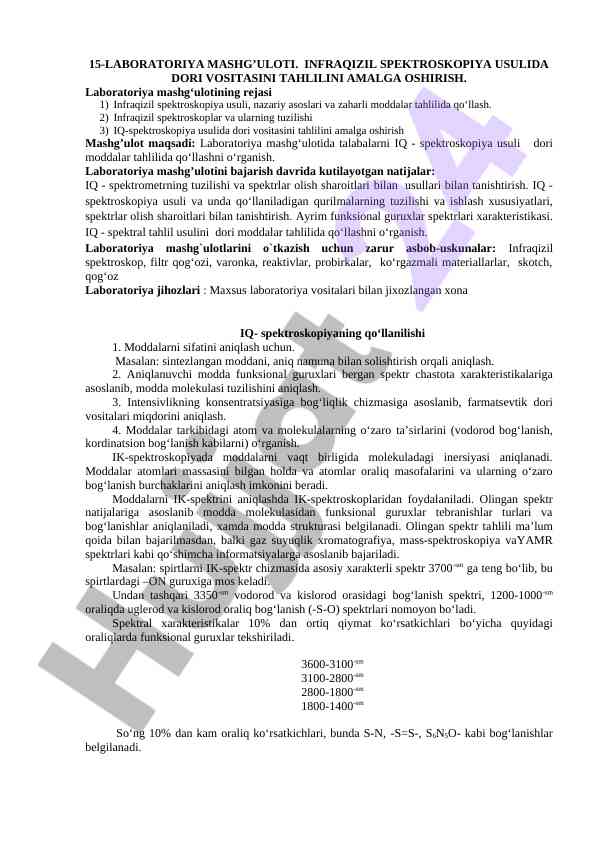 Infraqizil spektroskopiya usuli bilan dori tahlili