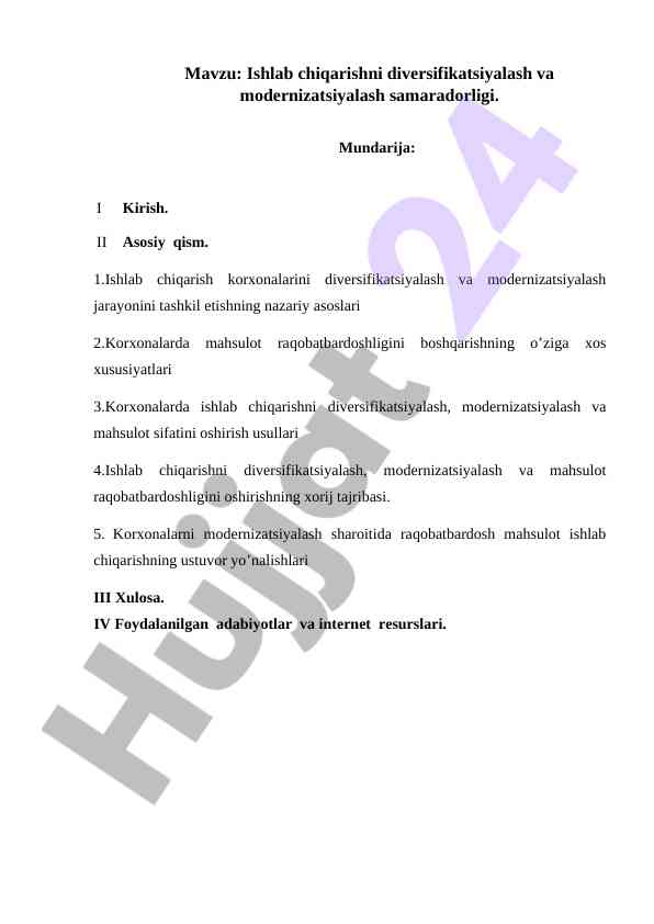 Ishlab chiqarishni diversifikatsiyalash va modernizatsiya