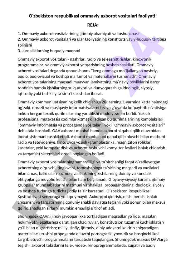 Ommaviy axborot vositalari faoliyati tahlili