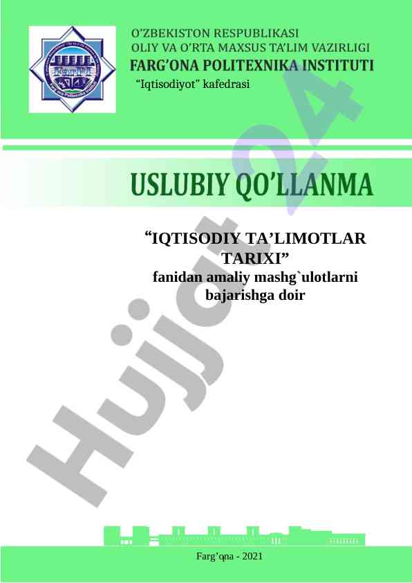 Iqtisodiy ta'limotlar tarixi fanidan amaliy mashg'ulotlar