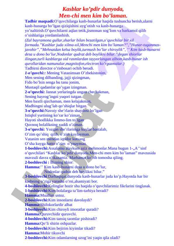 Kasb-hunarlar haqida tushuncha berish tadbiri