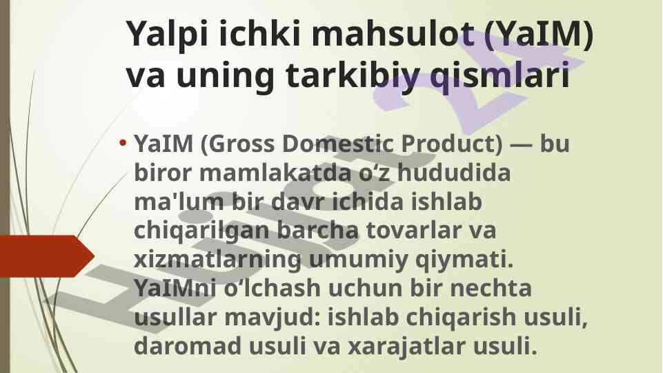 Yalpi ichki mahsulot va uning tarkibiy qismlari