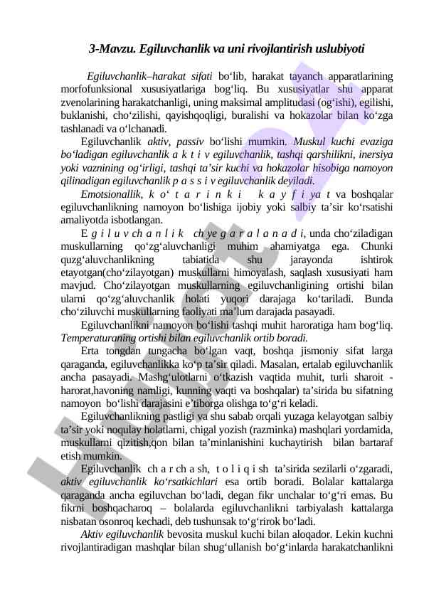 Egiluvchanlik va uni rivojlantirish usuliyoti