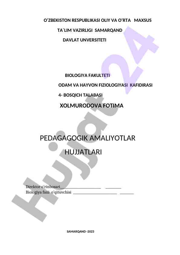 Pedagogik amaliyotlar hujjatlari