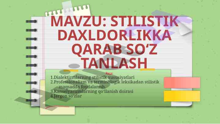 Stilistika va dialektizmlar bo‘yicha tadqiqot