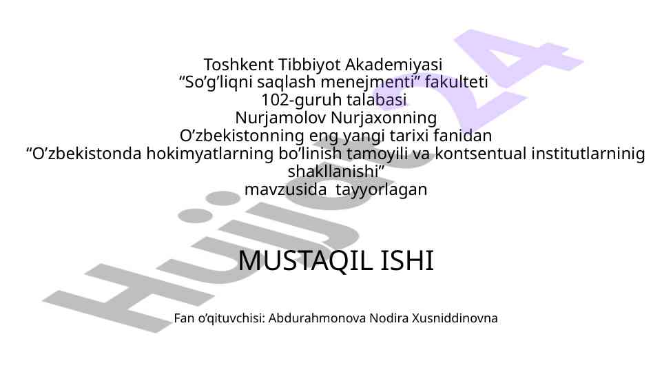 O'zbekistonda hokimyatlarning bo'linish tamoyili