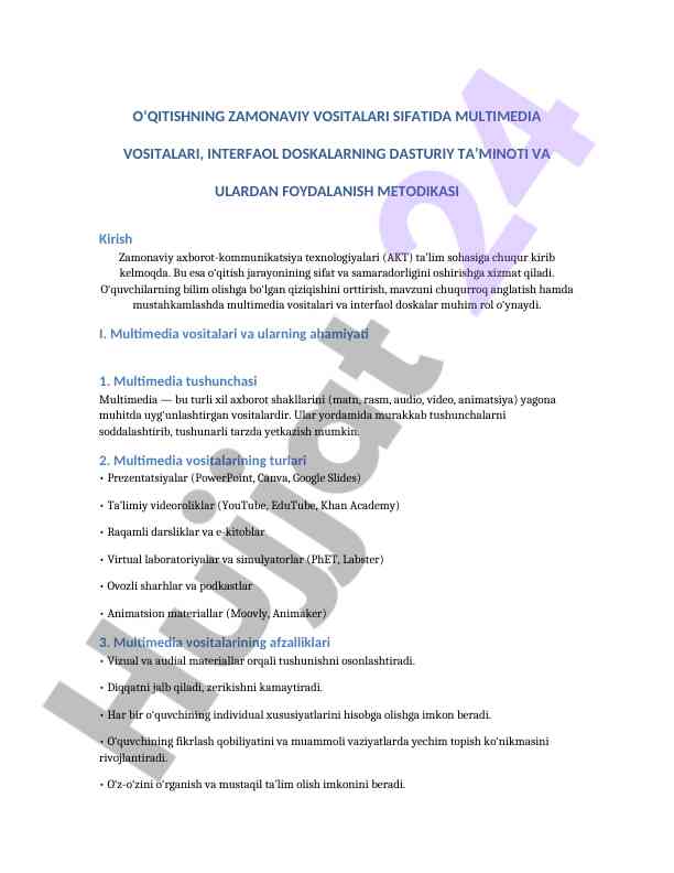 Zamonaviy o‘qitishda multimedia vositalarining rol