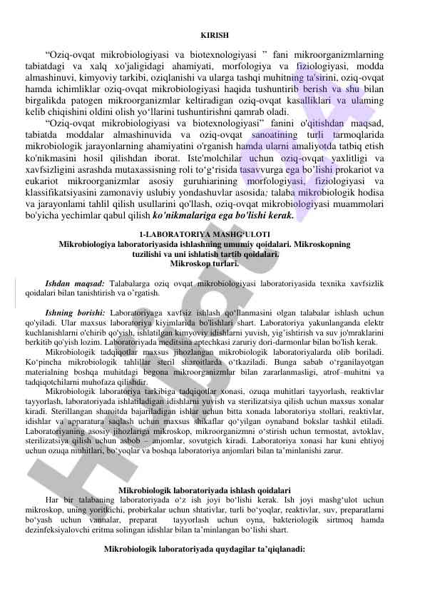 Oziq-ovqat mikrobyologiyasi va biotexnologiyasi