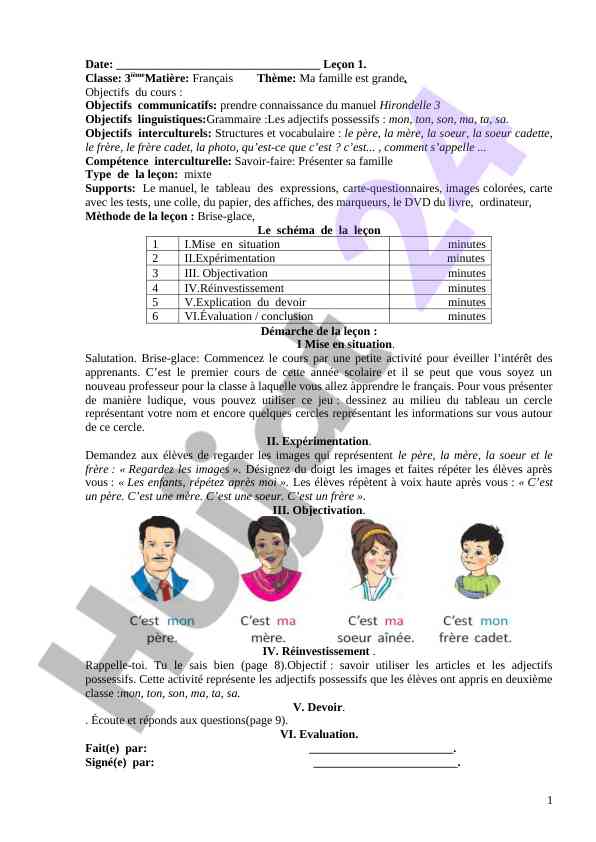 Cours de français sur ma famille